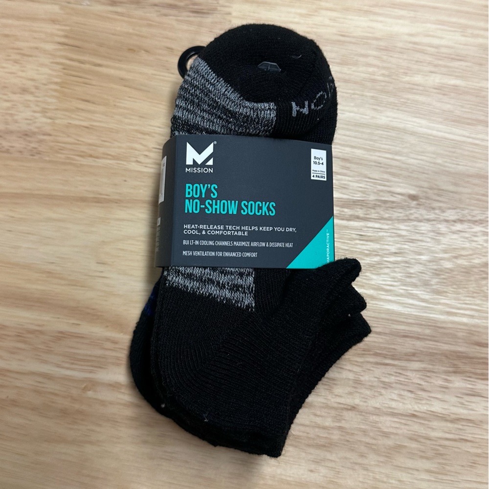 Mission Boys No-Show Socks Black-4 Pairs